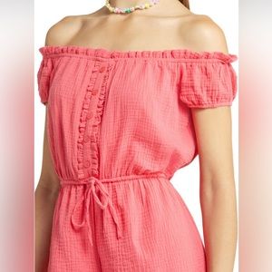Seersucker Off the Shoulder Romper
